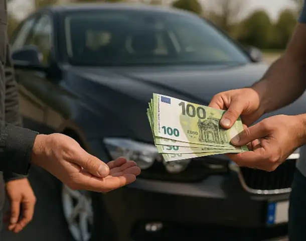 Übergabe von Bargeld beim Autoankauf in Rastatt, der den schnellen Verkauf eines Fahrzeugs ermöglicht.